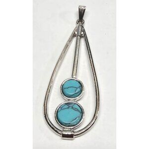 New Vintage Faux Turquoise Silver Tone Teardrop Pendant Artisan Gemstone Jewelry